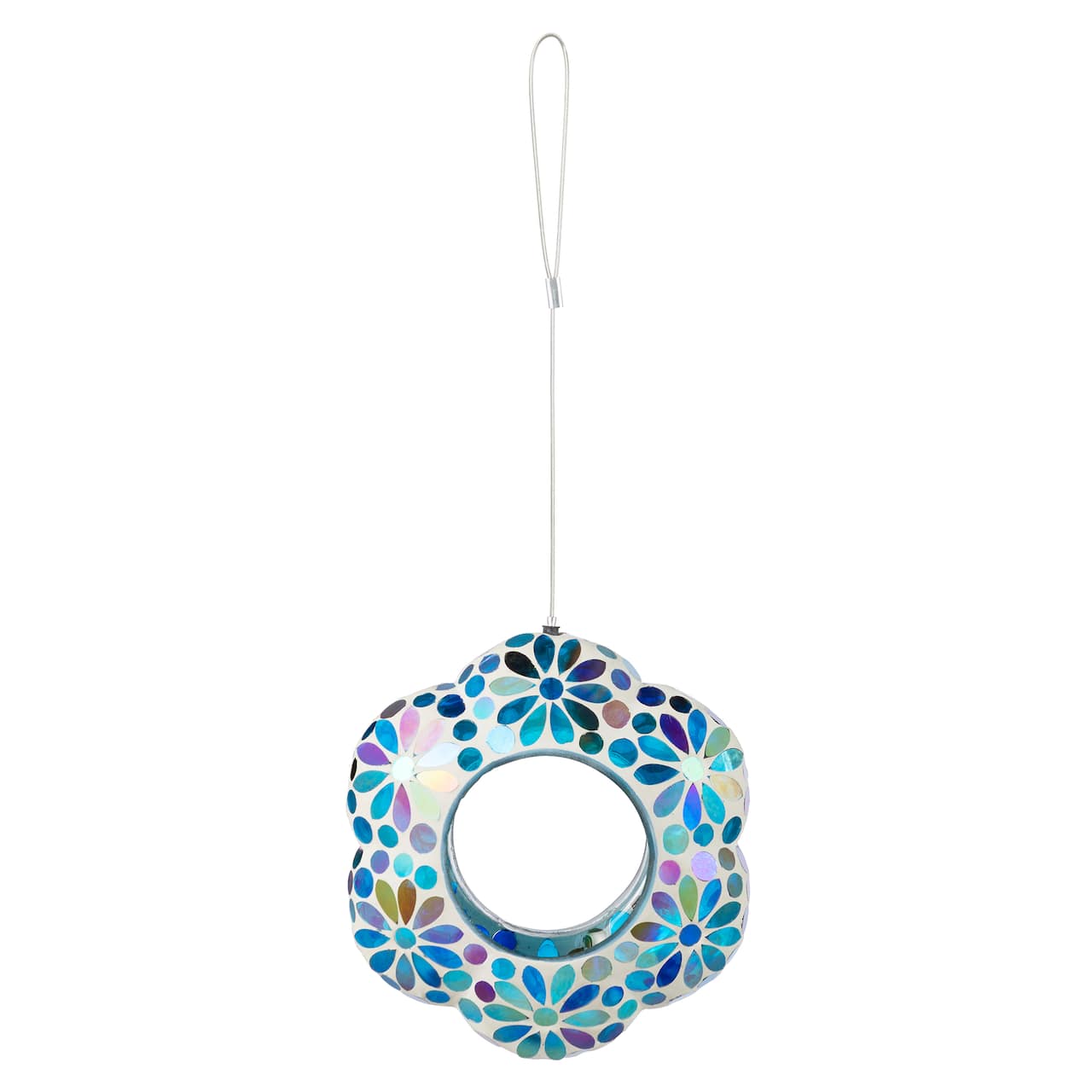 Glitzhome® 8.5" Glass Flower Shaped Hanging Multi-Color Mosaic Birdfeeder